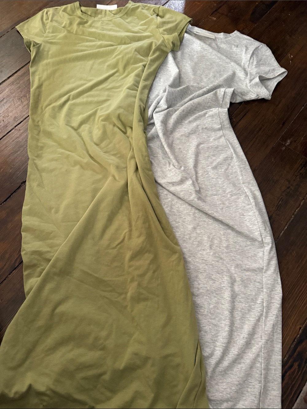 No Boundaries Olive Green & Heather Gray Maxi Tee Dresses